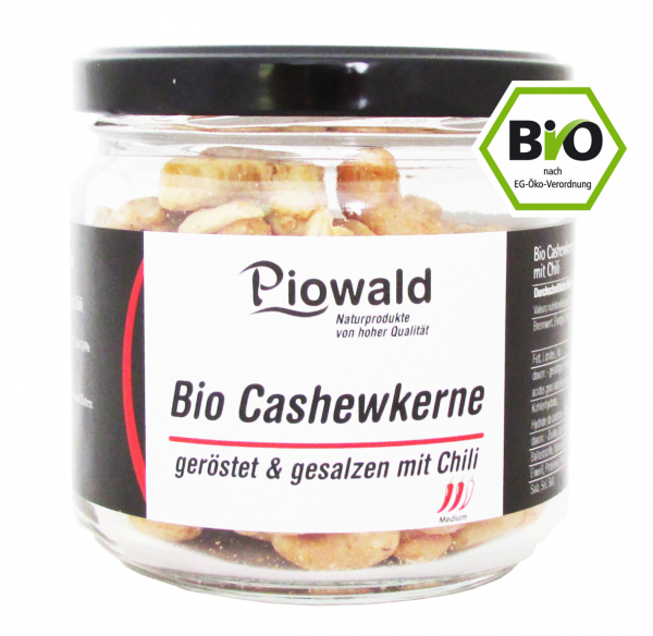 BIO Cashewkerne geröstet & gesalzen mit Chili - 150g Glas